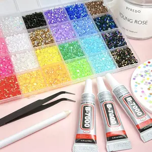 3mm Flatback Rhinestones Full Set - 40000 Pieces 40 Assorted Colors with B7000 Glue for Nail Art, DIY Crafts & Shoe Embellishment | Non-Random