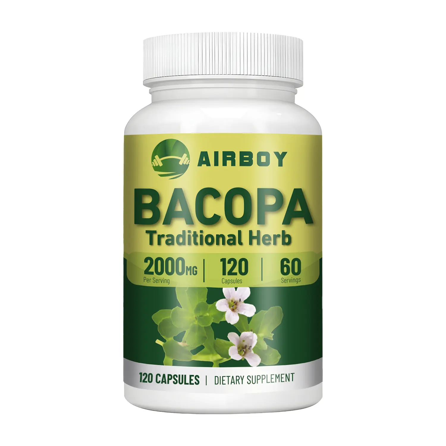 Airboy Bacopa Monnieri Healthcare Herbal Supplement Capsules - Gluten-Free, Nutrient Support, Immune System Support for Adults