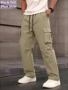 Mens Plus Size Stylish Cargo Pants, Multiple Pockets, And a Drawstring Waist, Casual Solid Drawstring, Perfect for all seasons, Big and Tall Trousers, Machine Washable Regular Length, trousers plus size, Casual Outdoor Pants