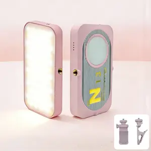 Front & Rear Dual LED Phone Ring Light, 12 Adjustable Modes (Warm/Natural/Cool), Rechargeable with 360° Adjustable Shooting Angle, Clip Included - White/Pink/Purple