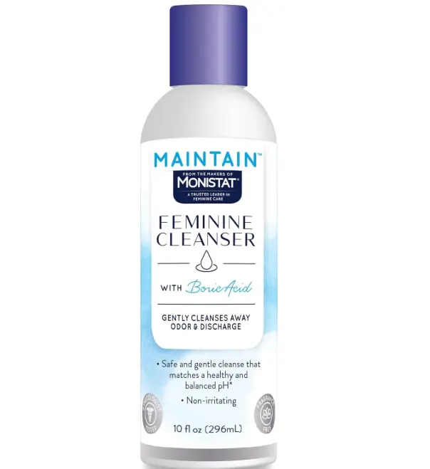 Maintain by Monistat Boric Acid Feminine Wash, Fragrance-Free, 10 Fl Oz | Intimate Wash for Women, Gentle pH-Balanced Formula, Cleanses Away Odor & Discharge, Non-Irritating