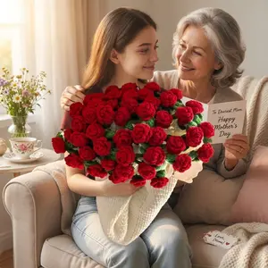 【Mother's Day】Finished Flower Bouquet Blanket,Handmade Crochet Flower Blanket, Rose Bouquet Blanket, Soft Knitted Throw Rose Blanket, Romantic Gift for Birthday Wedding Valentine’s Day Mother's Day Christmas for Mom Girls and Sisters