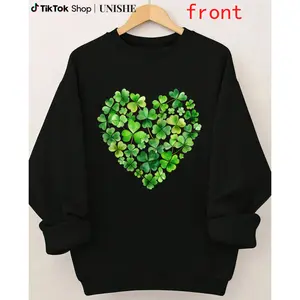 Relaxed Fit Women’s Top with Watercolor Shamrock Heart Design – Long Sleeve Sweatshirt