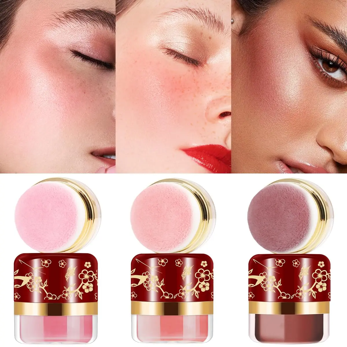 3 Color Blush Palette Powder Blush Face Makeup Pressed Blush Soft Matte Buildable Color Compact with Mirror
