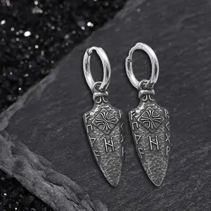 GTHIC Viking Runes Arrow Stainless Steel Earrings for Men Women Daily Wear Fashion Jewelry