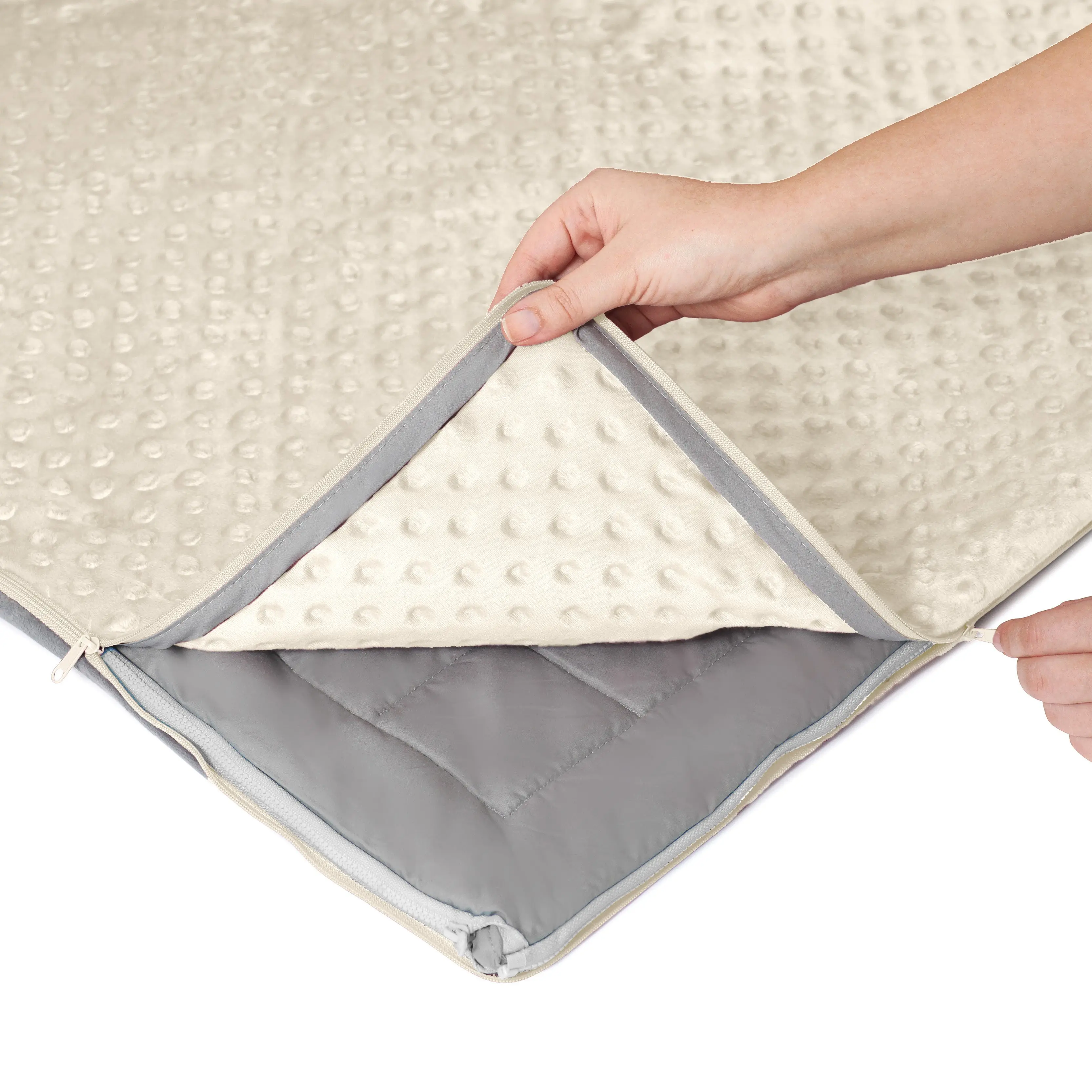 20 lb Weighted Blanket | Silky MicroPeach Fabric | 60”x80” | Queen Size | Barcelona Beige | Exclusive Stay-Put Zipper System