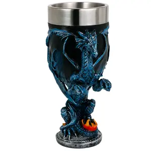 Medieval Fantasy Blue Dragon Goblet - Dungeons and Dragons Gifts Party Decoration D&D Game Chalice Cup of Thrones Merchandise 7oz Stainless Steel Gothic Drinking Cups wineglasses