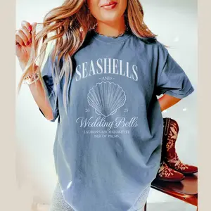 Seashells and Wedding Bells Bachelorette Comfort Colors Shirt, Custom Bride Name Location, Coastal Beach Bach Party, Bridesmaids Matching