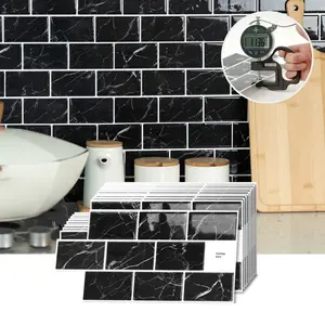 12pcs/24pcs/48pcs Black Marble Peel and Stick Tile Stickers, Waterproof Oilproof Subway Tile Backsplash, Removable Self-Adhesive Wall Tiles for Kitchen Bathroom Home Decor