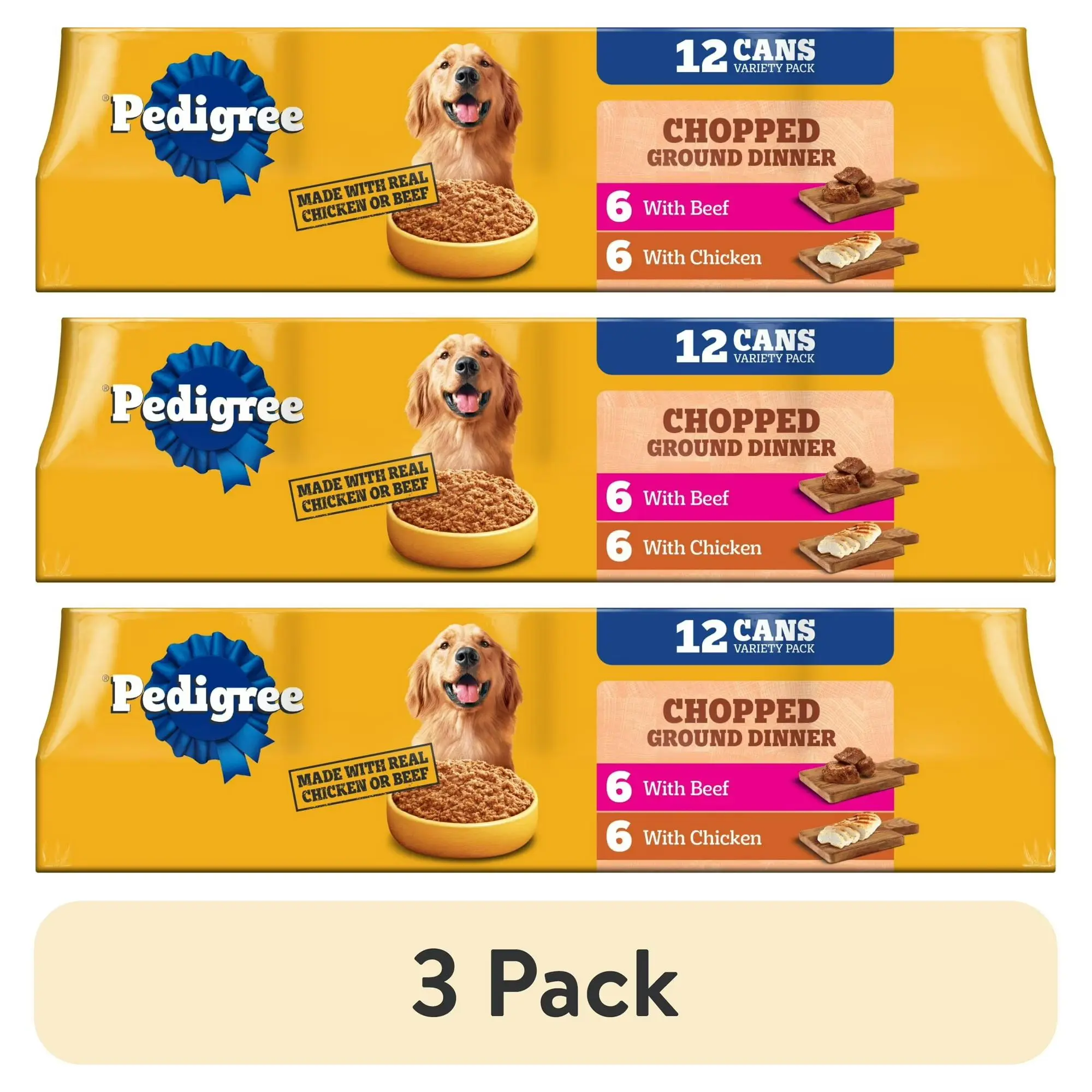 Pedigree Chopped Ground Dinner Chicken & Beef Variety Pack Wet Dog Food, (12) 13.2 Oz Cans