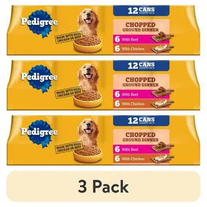 Pedigree Chopped Ground Dinner Chicken & Beef Variety Pack Wet Dog Food, (12) 13.2 Oz Cans