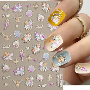 1pc 5D Embossed Cartoon Nail Sticker, Cute Little Pegasus Three-Dimensional Nail Decal