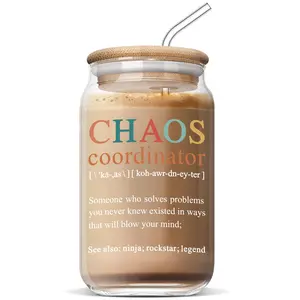 Pawfect House Thank You Gifts for Women, Boss, Coworkers, Managers, Chaos Coordinator Gifts, 16 Oz Glass Cups With Lids And Straws, Teacher Appreciation Gift, Iced Coffee Glasses, Friendship Gift Funny Glass Cup