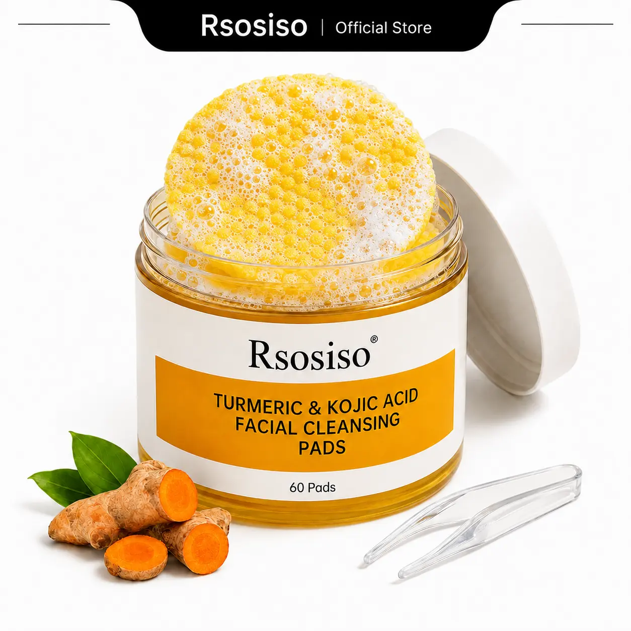 Rsosiso Turmeric & Kojic Acid Facial Cleansing Pads 60 Pads | Gentle Exfoliating Face Pads For Daily Skincare Routine Helps Remove Impurities Improve Skin Texture And Maintain Smooth Fresh Looking Skin At Home Travel Use Cleanser