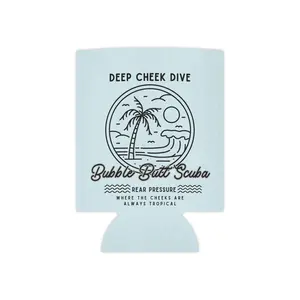 Deep Cheek Dive Bubble Butt Scuba Can Cooler | Beach Palm Ocean Design