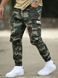 Men's Summer Thin Fitted Camouflage Multi-Pocket Outdoor Work Pants, Simple Sport Long Pants, Casual Fashion Clothing for Daily Wear