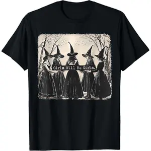 [100% Cotton Printing] Girl Will Be Girl Witch Halloween T-Shirt
