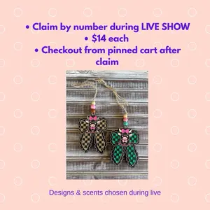 LIVE Claim Car Freshie - You Pick Design & Scent Glitter Detail Hanging Twine Bead Accent Handmade Car Freshener Claim by Number During Live