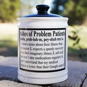 Cottage Creek Ceramic Jar for Doctors Nurses & Medical Staff Gag Gift Humorous Office Decor Bowl Ashes of Problem Patients Stoneware Container