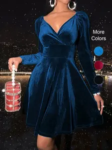 Women's Velvet Dress, Solid Thick Velvet Slim Fit Elegant Style, Perfect for Christmas Party Winter Celebration Fashion Choice