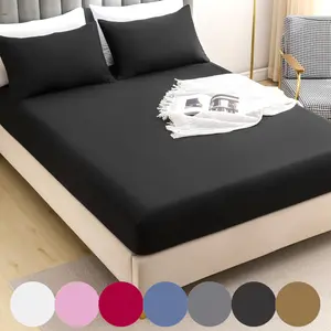 Solid Color Fitted Sheet Set, 2/3 Counts/set Including 1 Count Fitted Sheet & 1/2 Counts Pillowcase, Soft Comfortable Bedding Set for Home Bedroom