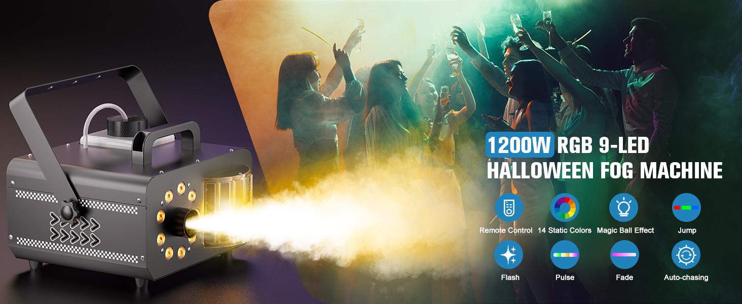 UKING 1200W RGB LED Fog Machine with Remote Control & Magic Ball Light 3-in-1 Smoke and Light Effects for Halloween Christmas and Thanksgiving