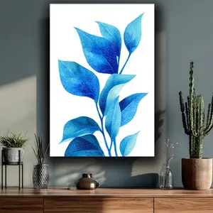Artistic poster featuring plants with blue leaves - modern Japanese canvas print style, ready to hang or install, suitable for living rooms, bedrooms, and offices - coastal style, minimalism, Nordic style