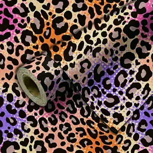 1 Roll Gradient Color Leopard Print Self Adhesive Decorative Wallpaper, 44.5cm/17.5 Inch Wide, Waterproof Oil Proof Peel And Stick Contact Paper, Removable Cuttable Wall Sticker For Room Decor Furniture Renovation