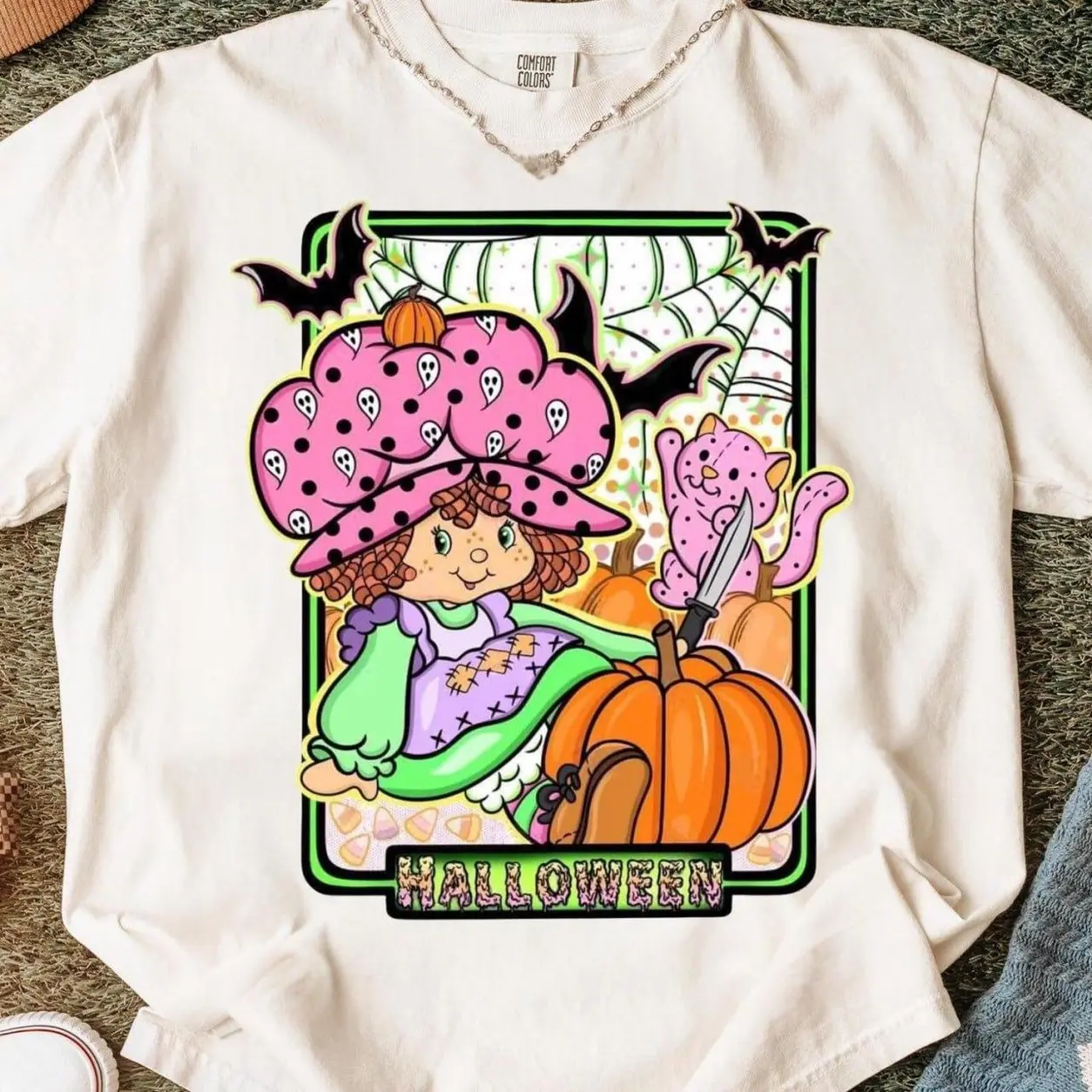 Youth and Adult Halloween Strawberry Shortcake Shirt, Spooky Strawberry Shirt, Cute Retro Halloween, Strawberry Shortcake