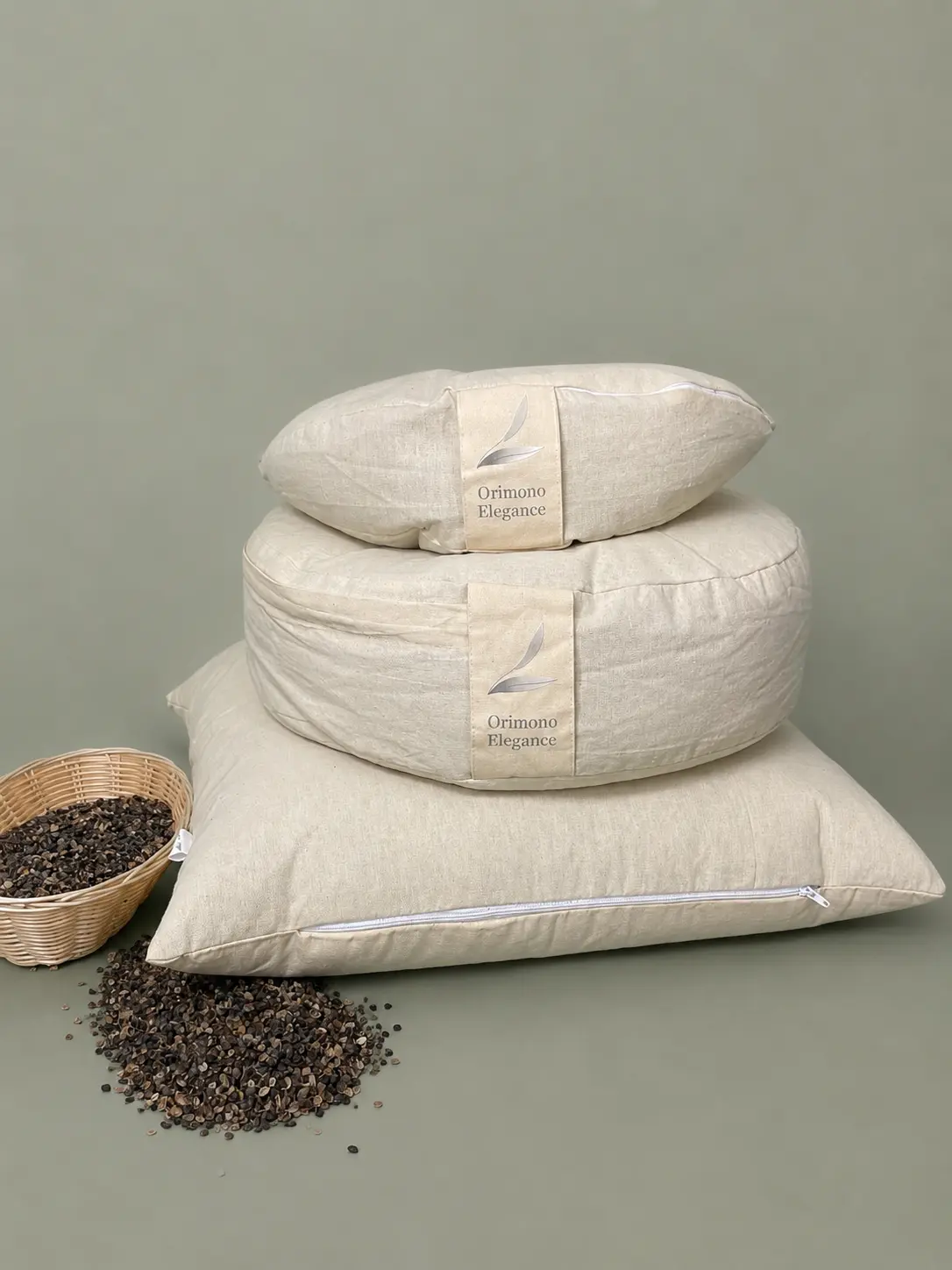 Meditation Cushion Set – Round Zafu, Crescent Zafu & Zabuton | 100% Undyed Cotton | Premium Buckwheat Hull Filling