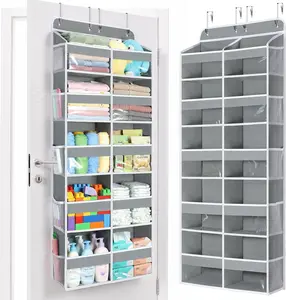 Over The Door Organizer, 5 Tier Extra Large Behind Door Storage with 10 Compartments, 80lbs Heavy Duty Hanging Door Organizer with Clear Window for Closet Bedroom Pantry Bathroom, Grey