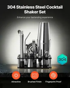 Cocktail Shaker Set, Stainless Steel Bar Tools with Acrylic Stand, Boston Bartender Kit Accessories | Mixer Spoon, Muddler, Jiggers, Strainer, Liquor Pourer, Ice Tong, Corkscrew, Silver