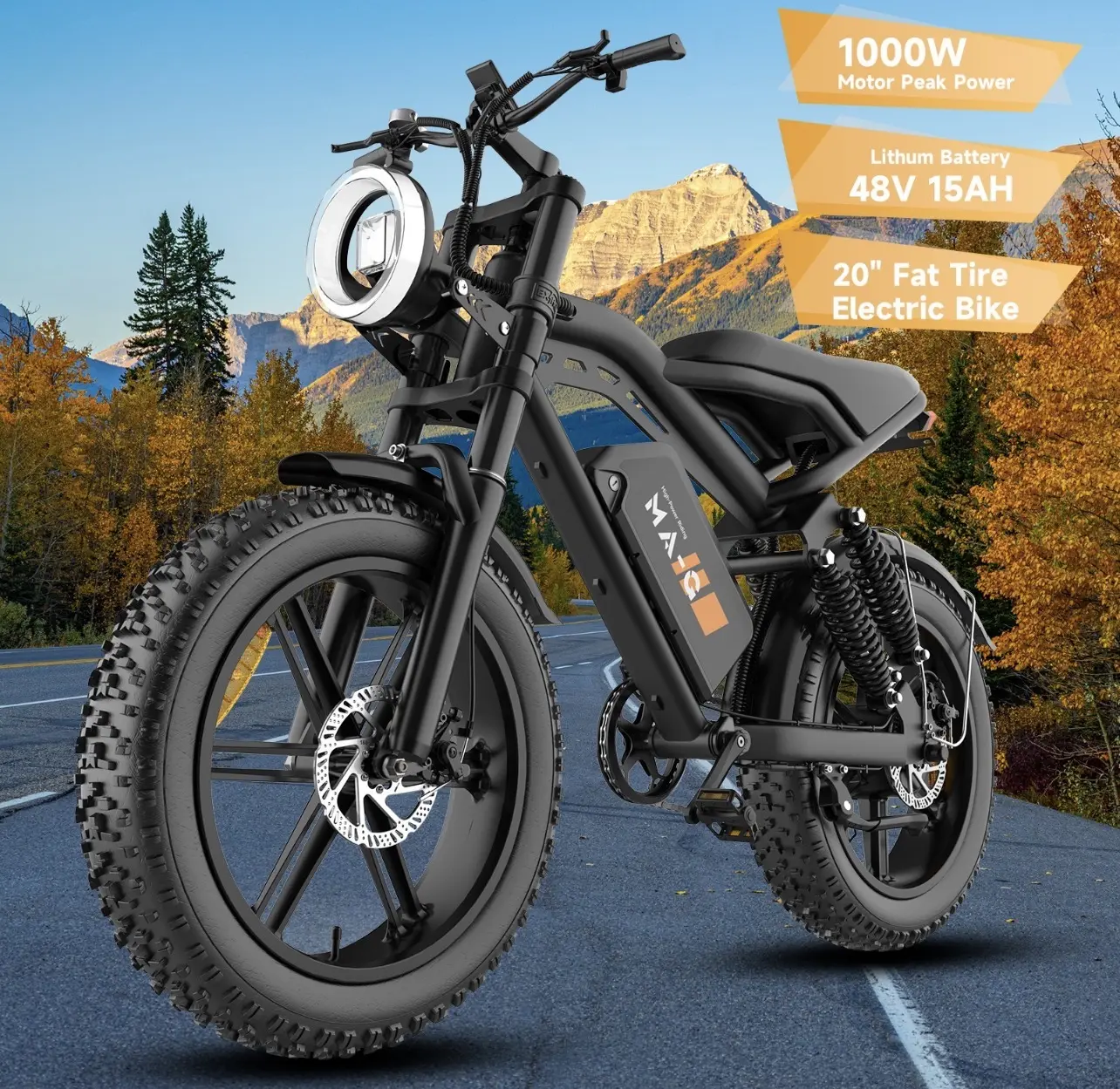Hikeep 20"' E-Mountain bike 1500W Peak 48V 15.6Ah Dirt bike Fat Tire for Adults
