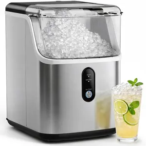 Stainless Steel Countertop Nugget Ice Maker Machine, 33lb/Day Soft Chewable Pebble Crushed Portable Ice Maker