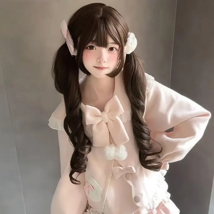 Japanese Lolita Sweet Bow Coats Women Y2k Aesthetic Patchwork Ruffled Jacket Rabbit Ear Hooded Jackets Cute Kawaii Pink Coat