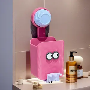 New storage rack for home essentials, dopamine storage box, wall-mounted suction cup, cute eye design, creative toothbrush holder, storage for discarded face towels and miscellaneous items, space-saving,  bathroom storage Coupled Colors
