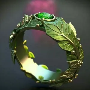 Vintage Forest Distressed Ring, 3D Embossed Leaves Emerald, Unique High‑End Accessory