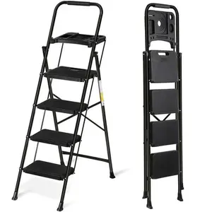 4-Step Ladder Folding Step Stool w/Tool Tray&Handrail Sturdy Steel Ladder 330lbs