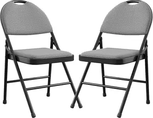 Folding Chairs 2 Pack Metal Foldable Chair with Cushion and Non-Slip Feet Pads, Linen Party Chairs for Indoors and Outdoors Meeting Room