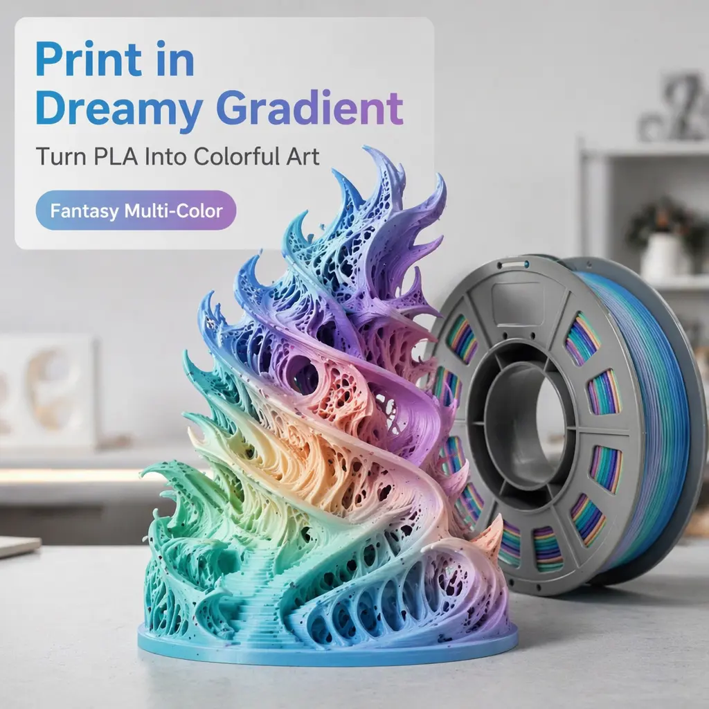 Rainbow Dream Gradient Polylactic Acid (PLA) 3D Printing Filament - 1.75mm, 0.66 lbs Seamless Slow Shift Spool, Low-Warp Biodegradable Resin, Anti-Tangle Smooth Feeding for Beginners' Desktop FDM Printers, 3D Printing Supplies for DIY Projects