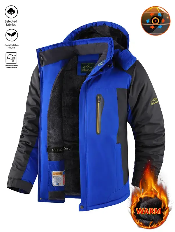 Men's Plus Size Fleece-Lined Thick Warm Longsleeves Jacket, Autumn Winter Zipper-Closure Menswear Coat for Cold Days & Casual Outings