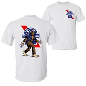Bigfoot Pabst Blue Ribon T-Shirt Hoodie, 2 Sided Graphic Printed Unisex Classic Comfort Cotton T-Shirt Collar Menswear