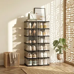 Nifogo 6 Tier Drop Front Shoe Organizer Free Standing Clear Door Storage Shelf Cabinet for Entryway Closet Easy Access Multiple Levels