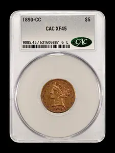 1890-CC Liberty $5.00 Gold XF 45 CAC
