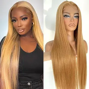 13x6 Honey Blonde Wig Human Hair 13x4 Lace Front Wigs Human Hair Straight HD Transparent Lace Front Wigs Human Hair 27# Colored Wigs Human Hair Pre Plcuked With Baby Hair for Women