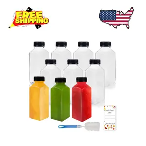 10 Pcs 12oz Plastic Juice Bottles With Caps, Reusable Food Grade Chear Juice Containers