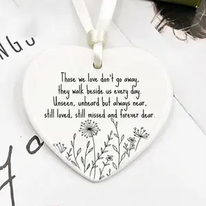 1pc Heart Shape Ceramic Hanging Decoration, Sympathy Gift, Memorial Keepsake, Loss Gift, Miss You Token, Condolence Ceramic Souvenir, Sadness Gift