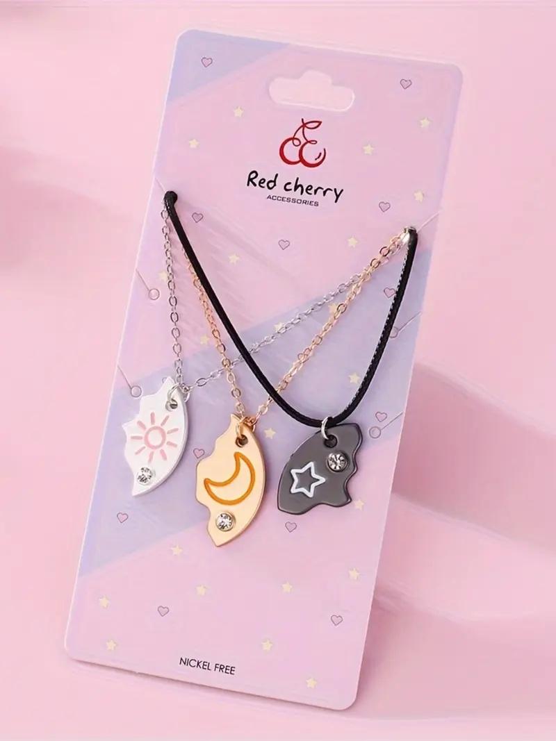 Fashion Trendy Star Moon Sun Pendant Necklace Set, Simple Casual Versatile Design, Ideal Gift for Friends, Zinc Alloy        ， ，。 ？