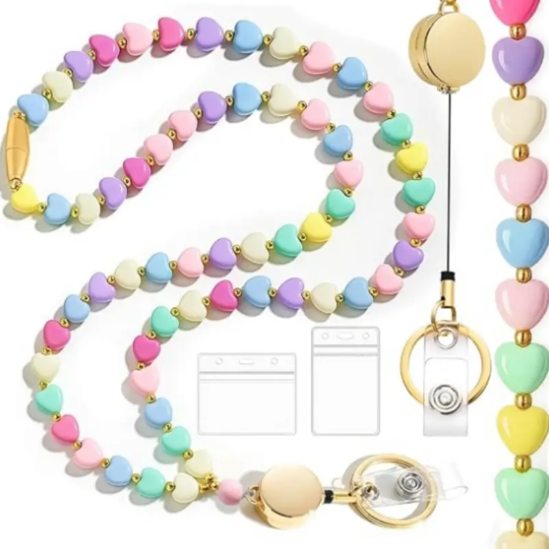 Lanyards for Id Badges and Keys for Women Teacher - Colorful Beaded Card Holders