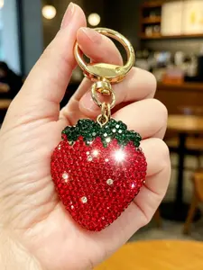 Rhinestone strawberry keychain, sparkly cherry bag charm, rhinestone fruit pendant, jubilee-themed bag decoration, full rhinestone keychain, luxurious pendant, sparkly bag accessory, full rhinestone strawberry accessory, full rhinestone cherry bag charm